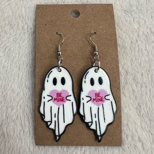 Ghost with Valentine’s Day heart candy be mine earrings